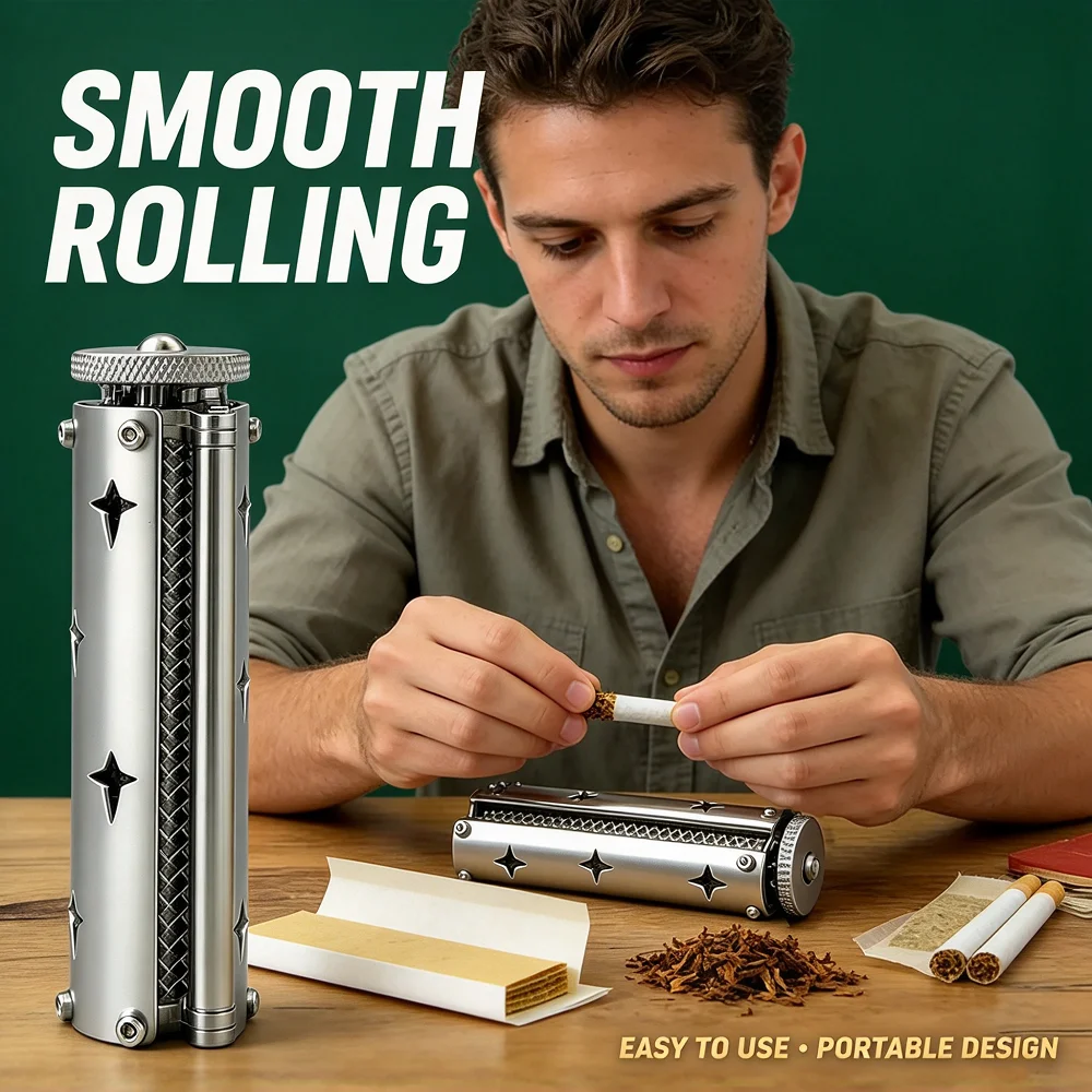Vintage 6.0mm Slim Manual Cigarette Rolling Machine Solid Brass Shell Steel Roller Handheld Tobacco Roller Fit 78mm Rolling Tool