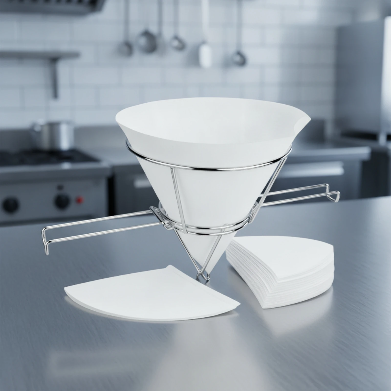 Conical Filter Stand with Papers Wire Frame Cone Filter Stand Kitchen Tool Food-Grade Sturdy for Chefs, Commercial Kitchens