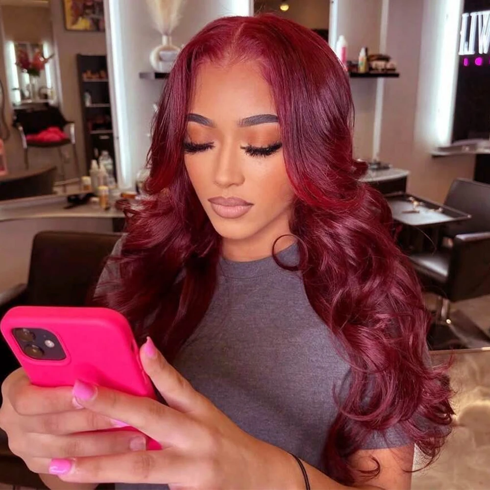 99j بورجوندي 13x4 الدانتيل الجبهة خصلات الشعر المستعار الإنسان الجسم موجة 4x4 30 36 بوصة الأحمر اللون الدانتيل الباروكات الأمامية البرازيلي للنساء