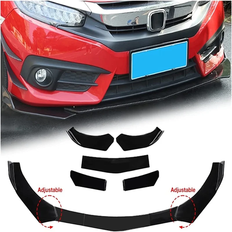 Universal Car Front Bumper Lip Body Kit Spoiler Splitter Diffuser 5PCS Red White Carbon Fiber Canard Splitter ABS Plastic