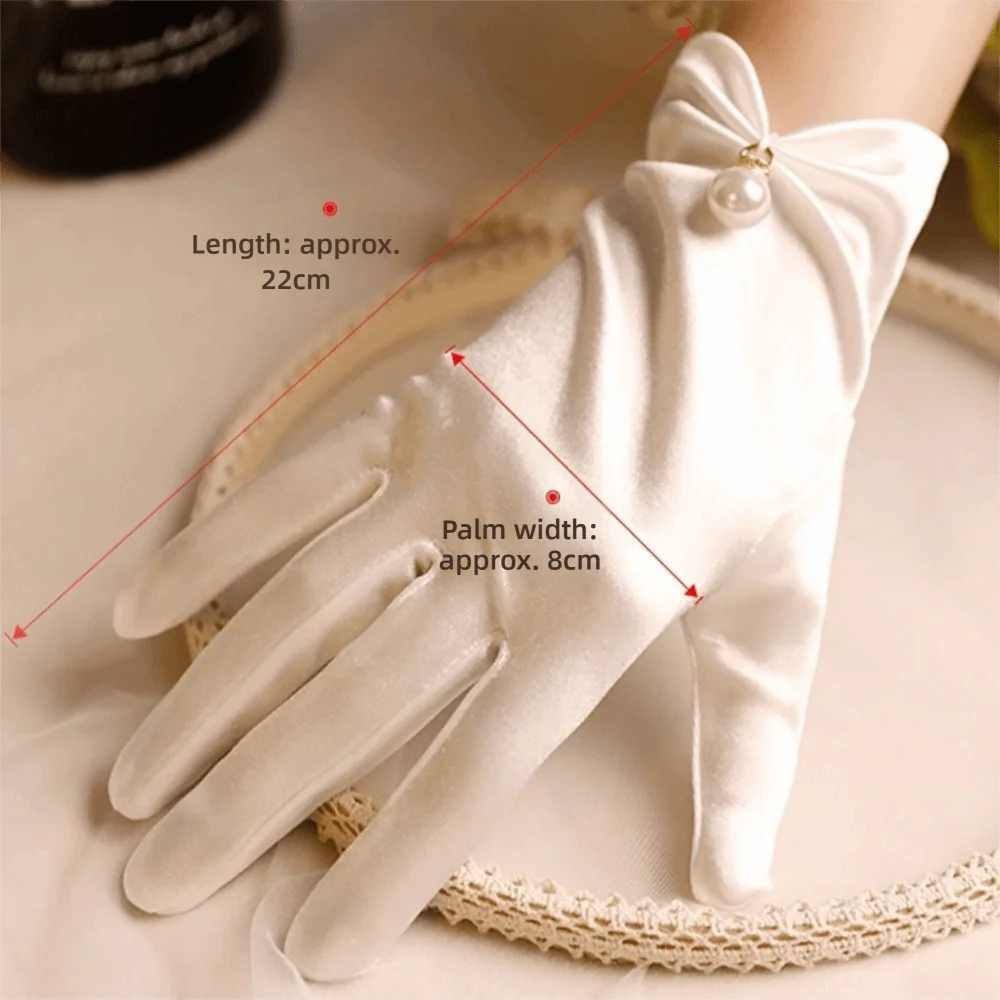 قفازات الزفاف الأنيقة بخمسة أصابع لوليتا JK قفازات الزفاف اللؤلؤية أبيض وأسود قفازات القيادة للنساء والفتيات #6