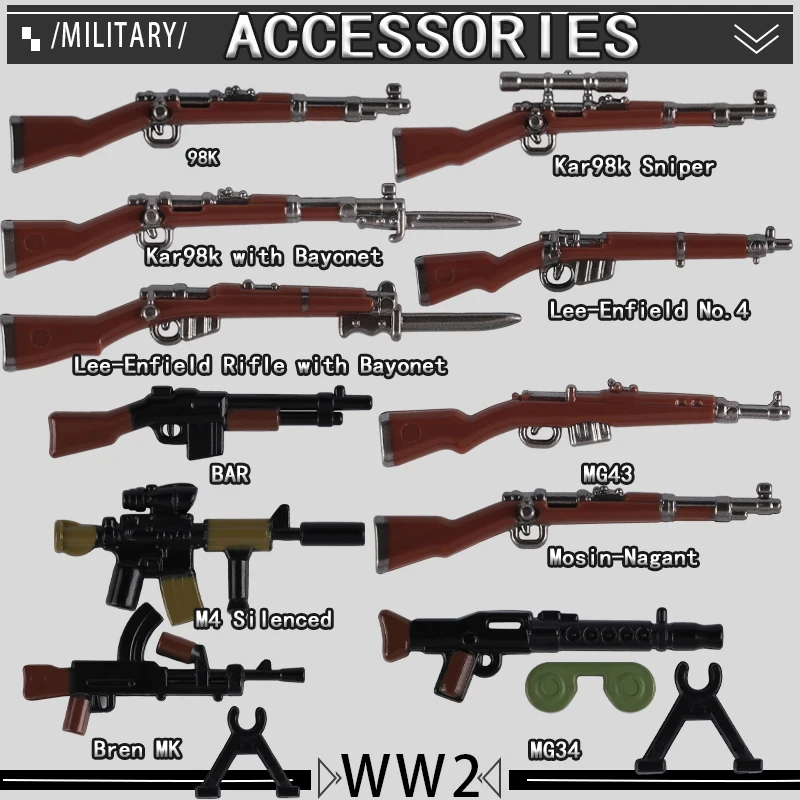 WW2 Militare Tedesco Pistola di Legno Serie Building Blocks Soldato Figure 98K MG43 BAR Mosin Nagant Accessori Mattoni Giocattoli Ragazzi Regalo