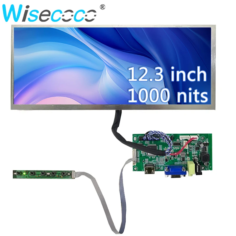 Wisecoco 12.3 Inch 1000 Nits 1920x720 Display Stretched Bar LCD Automotive Instrument Panel Outdoor Industrial-Grade LVDS Panel