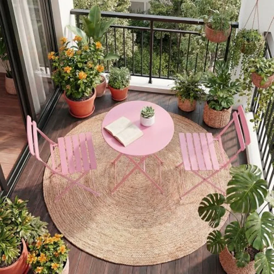 

Bistro Table and Chairs Set of 2 3-Pieces Patio Bistro Set Folding Design No Assembly Needed Outdoor Indoor Pink Patio Furnitur
