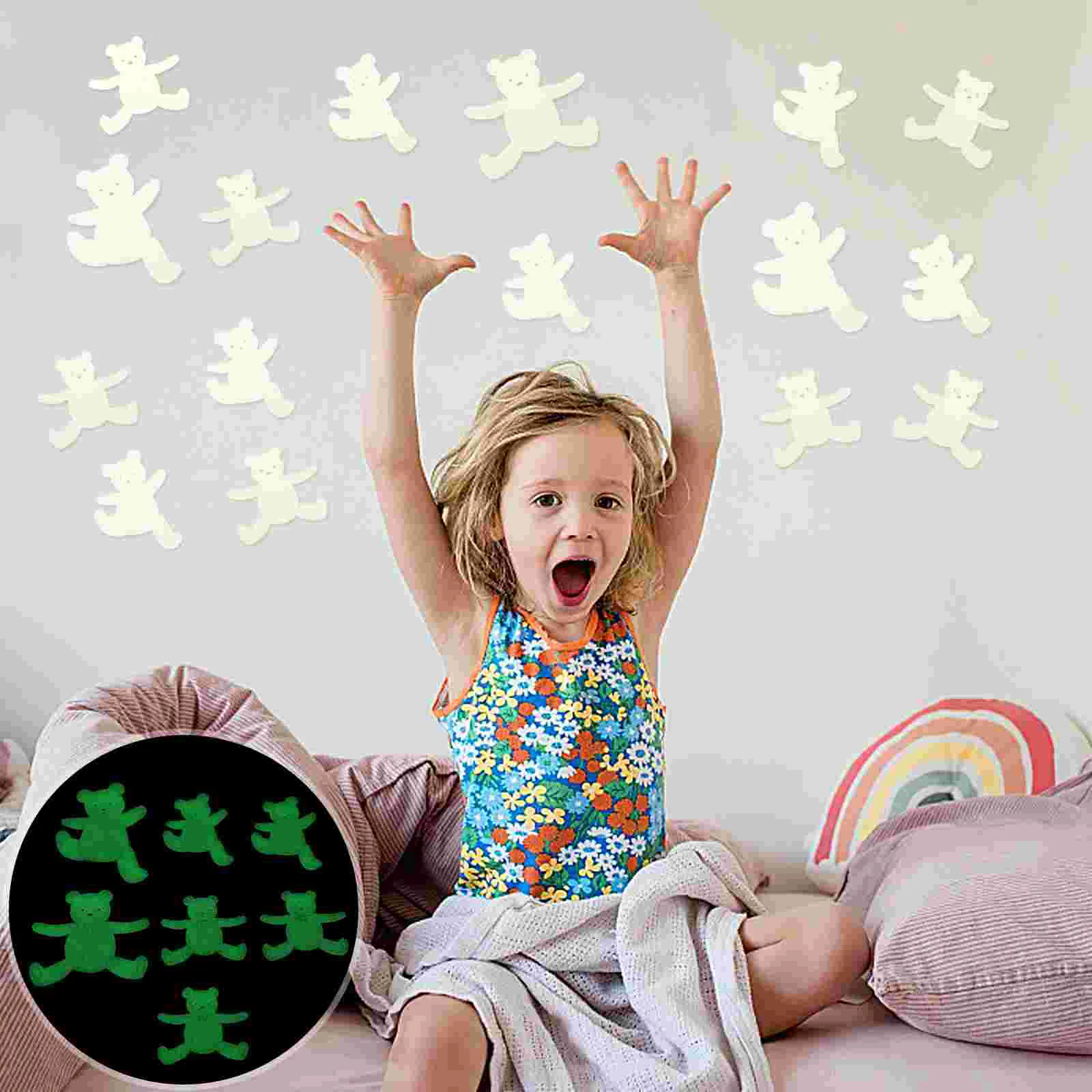 28 Pcs Stickers for Children Luminous Bear Wall Room Decorative Decals Mesh Bedroom Glow Shape Light Green Lovely