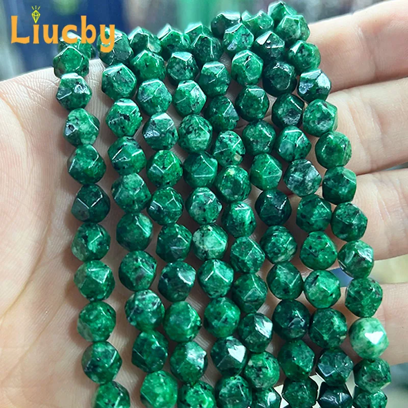 Naturstein Facettierte grüne Hanfstein Diamantperlen für Schmuckherstellung DIY Retro Halskette Armbänder Zubehör 15" Strang 8MM – Detail 4