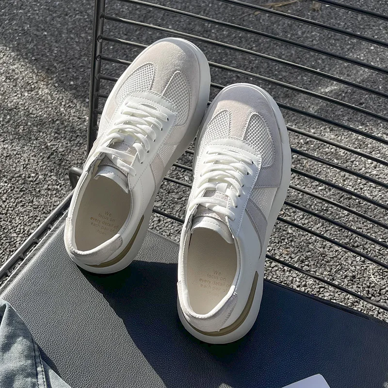 Baskets décontractées en cuir véritable pour homme - Couleur unie, chaussures d'extérieur et de skate_voghion.com