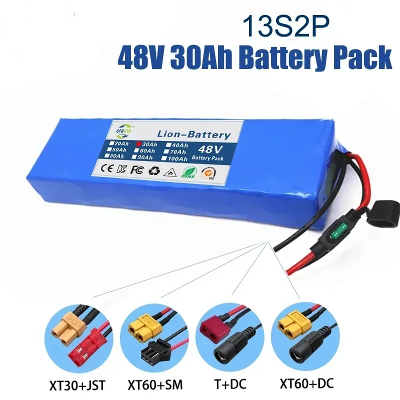 

48V 10.6Ah 18650 Lithium Battery Pack 13S2P 1000W High Power Battery 54.6V 30000mAh BMS + Fuse