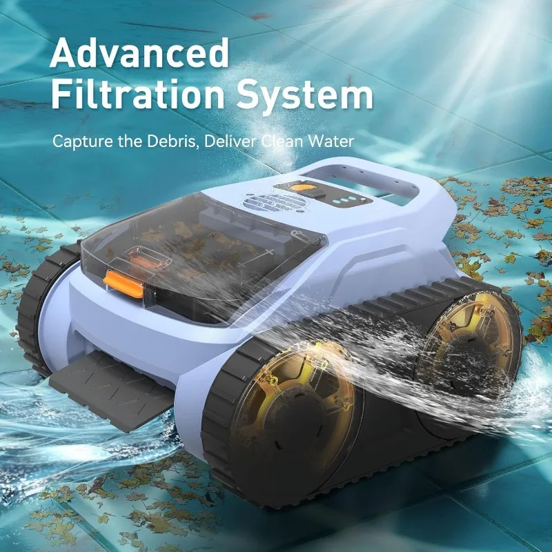 مكنسة حمام السباحة الروبوتية اللاسلكية الجديدة لعام 2025 لحمامات السباحة فوق الأرض والداخلية، وقت تشغيل 150 دقيقة، مؤشر LED