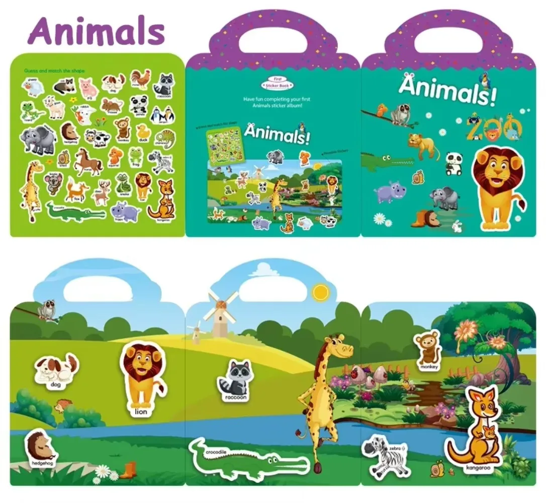 

Kids Reusable Sticker Book Multiple Scenarios Cartoon DIY Puzzle Stickers Cognition Educational Learning Toys for Children Gift