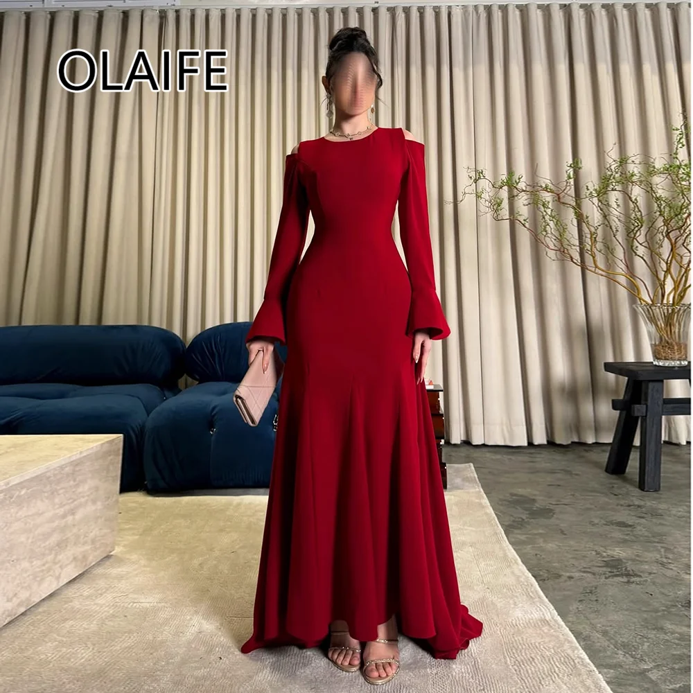 

Women's O-neck Satin Long Sleeve Formal Evening Dress Sheath Floor-Length Court Evening Gown فساتين سهرة Customized
