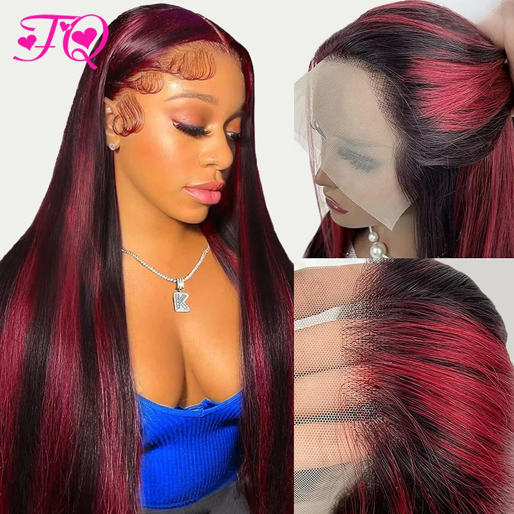 

13x6 Highlight Red Lace Front Wigs Human Hair Ombre Burgundy Wigs Human Hair for Women PrePlucked Colored Straight Brazilian Wig