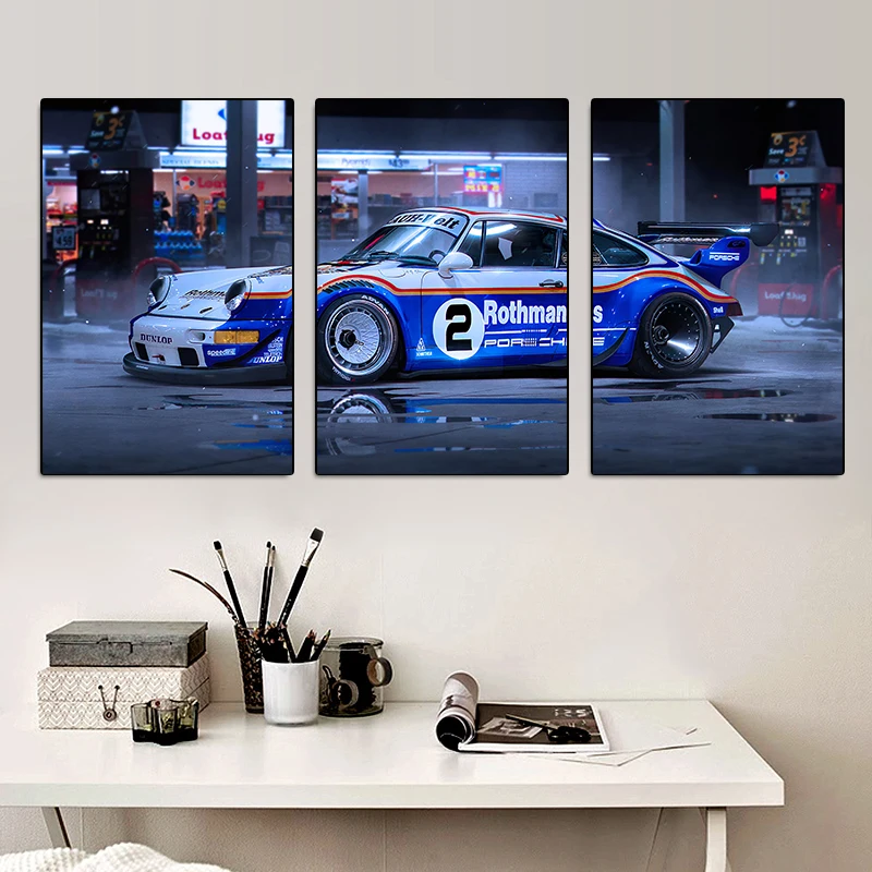 

3Pcs Classic Vintage Industrial Style Car Series Blue Gt Poster Canvas Painting Wall Prints Living Room Home Decor Birthday Gift