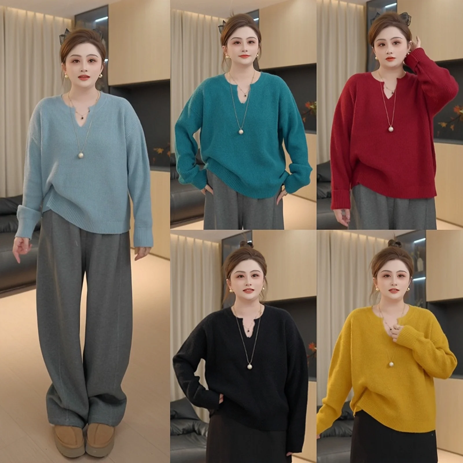 

Модный свитер с V-образным вырезом, универсальный осенне-зимний вязаный топ от Pajiajia, свободный крой с узором «ёлочка»