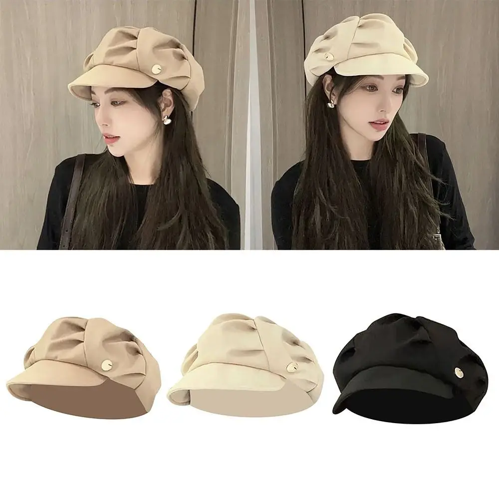 Breathable Octagonal Hat Retro Windproof Layered Vintage Newsboy Hats Solid Color Elegant Pleated Berets Women Men