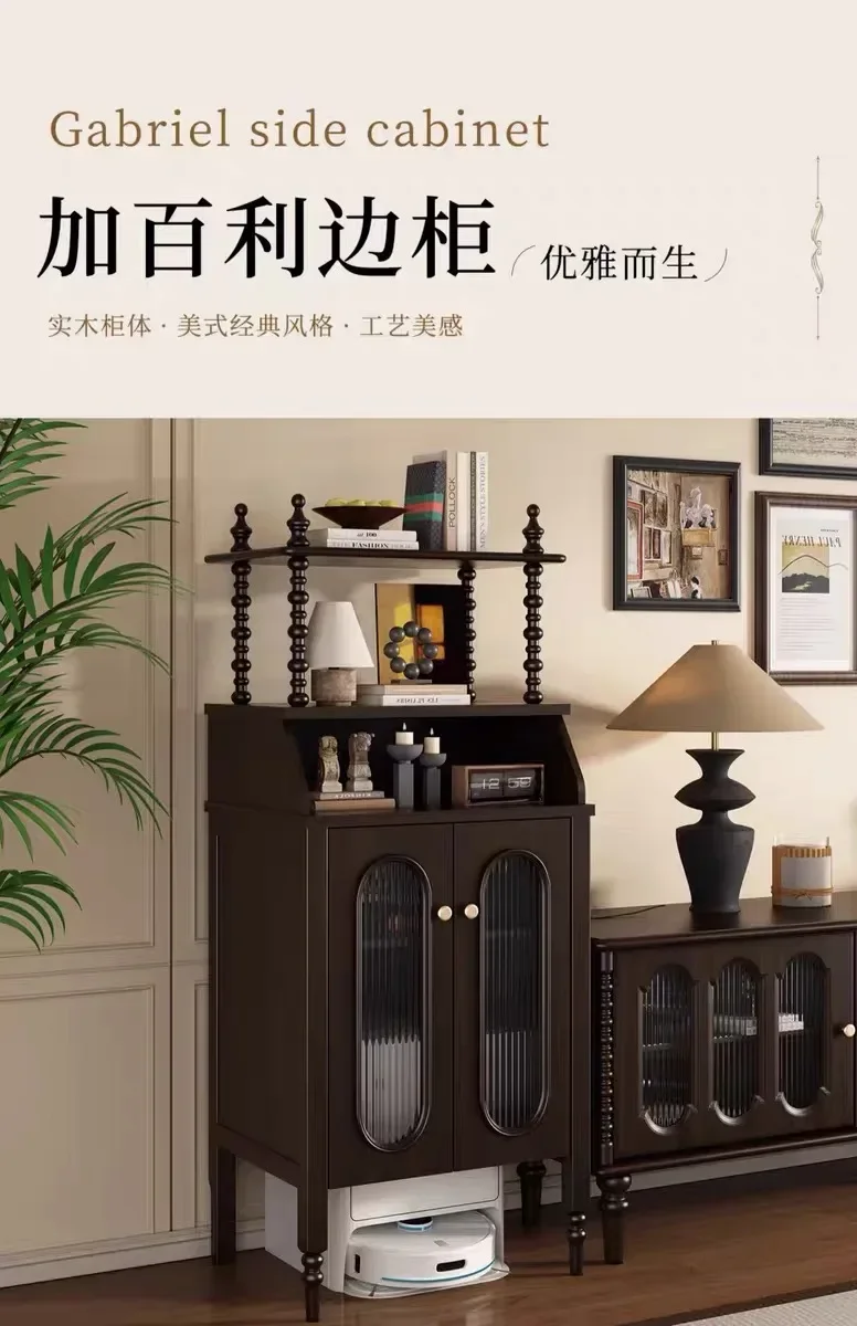 

French retro solid wood dining side cabinet American living room wall locker household storage cabinet R