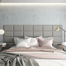Upholstered Wall Mounted Headboard, 3D Soundproof Wall Panels Peel and Stick Headboard for Queen Size Bedroom Accessories
