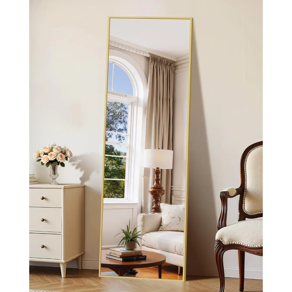 Full-Length Floor Mirror with Aluminum Frame - Large Standing Mirror for Home Decor, Ideal for Bedrooms and Living Rooms