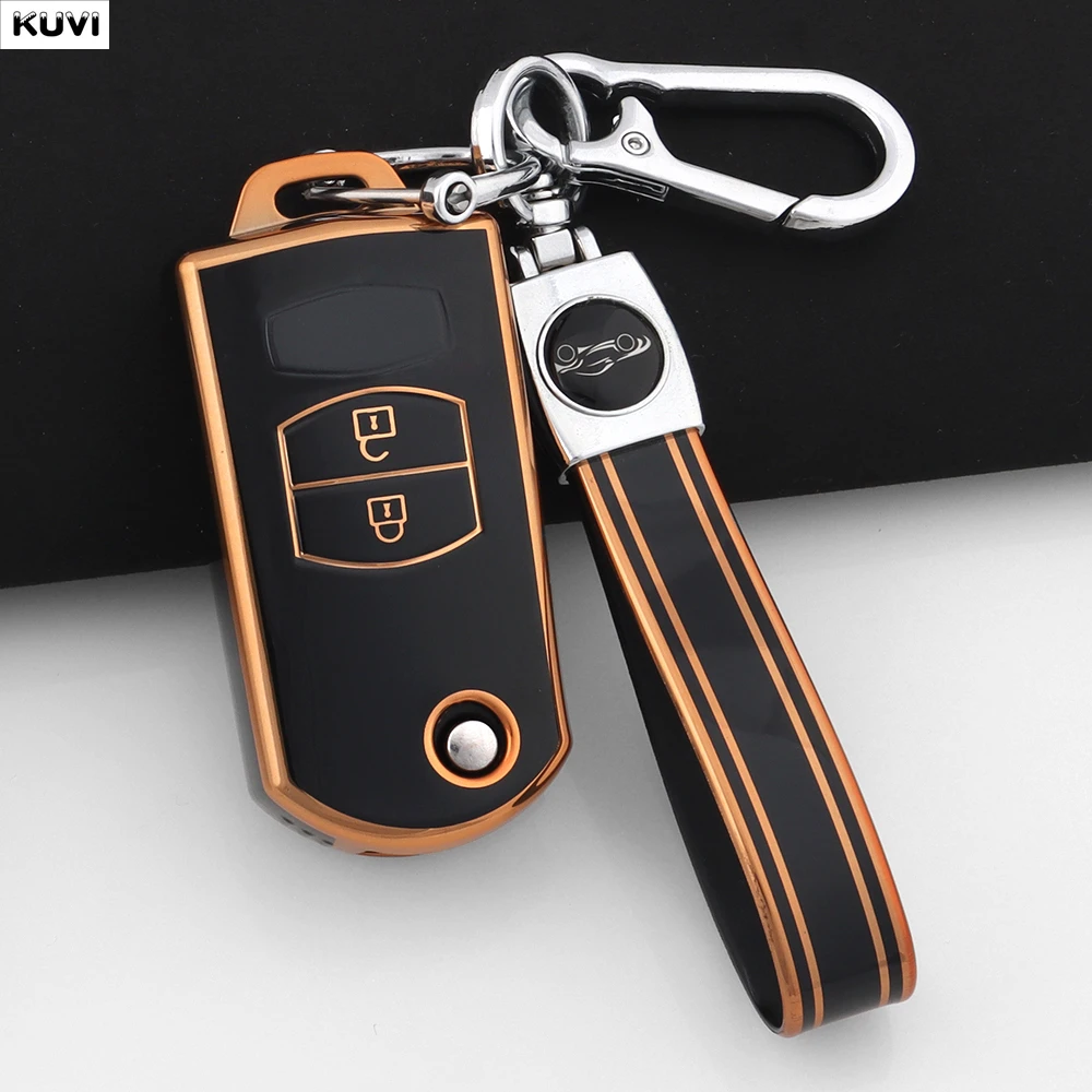 Para Mazda Demio 2 3 5 6 M3 M5 M6 CX-5 CX7 CX9 RX8 MX5 MPV 2 3 botones TPU Shell Fob Holder funda con tapa para llave de coche sin llave