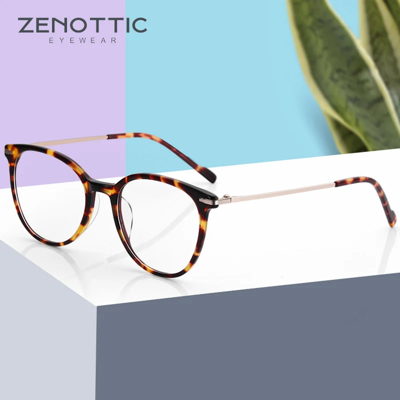 ZENOTTIC Vintage Square Acetate Pattern Glasses Frame Men Women Classic Optical Spectacle Eyeglasses Retro Style Eyewear