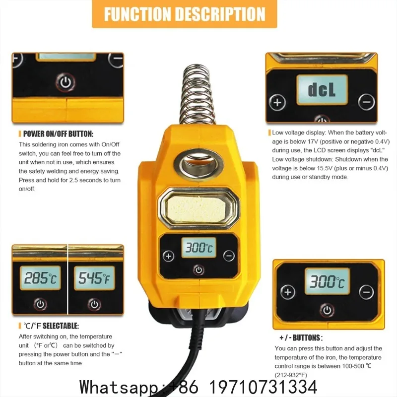 Electric Soldering Iron For Dewalt 18V 20V Battery(Not Included) Fast Heating Adjustable Temperature Cordless Soldering Station view 2