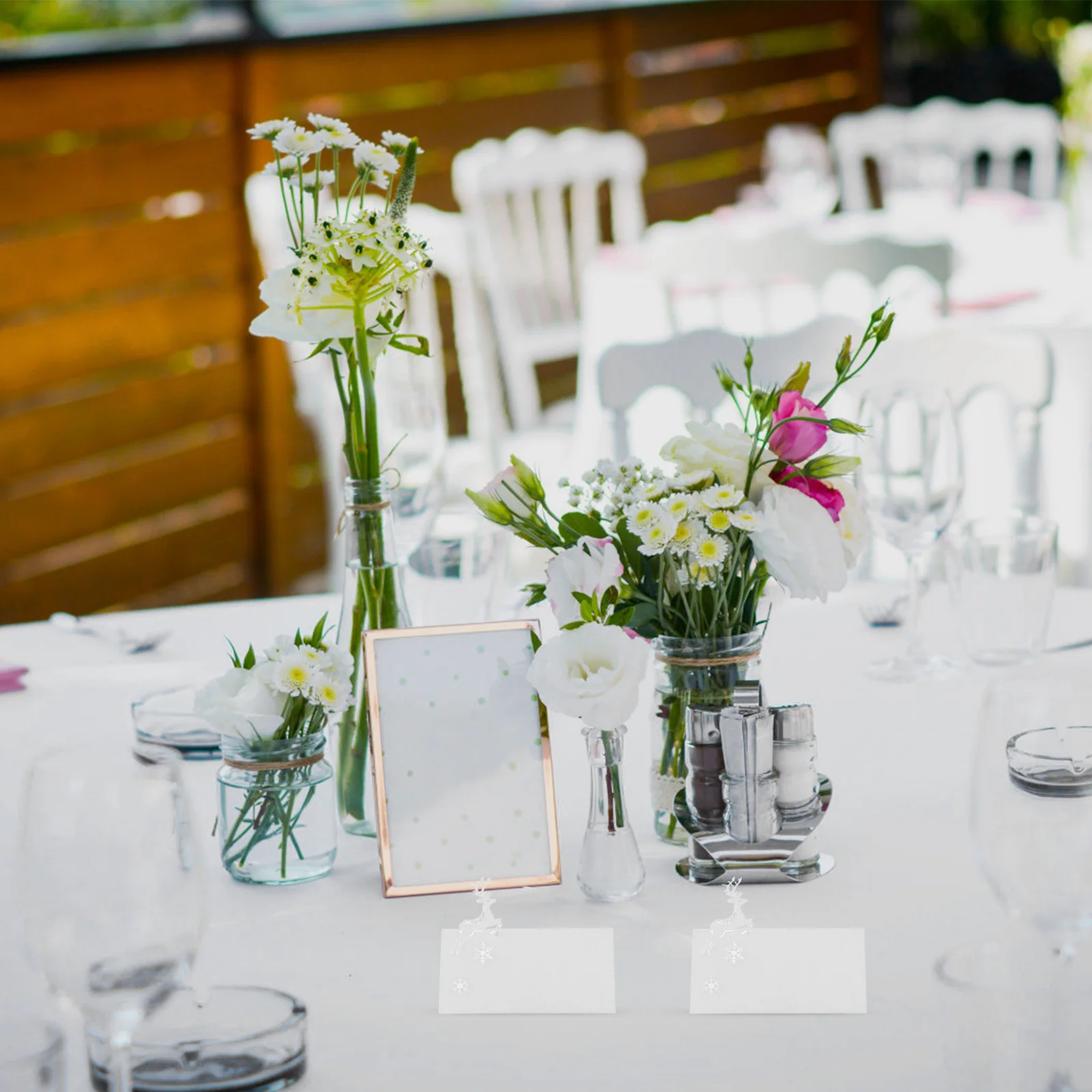 

50Pcs Blank Handwritten Place Cards Christmas Party Name Place Cards with Reindeer Cutout Design for Table Setting Wedding