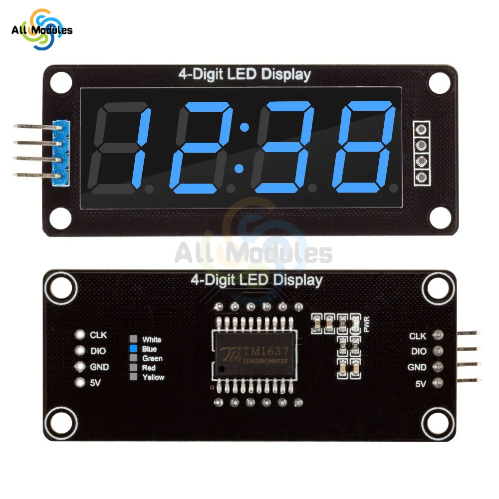 TM1637 LED Display Module for Arduino 4 Digit 7 Segment 0.56 inch Time Clock Indicator Tube Module Red Blue Green Yellow White