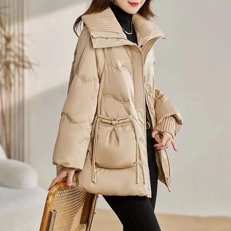 

Long Down Cotton Coat Womens New Fashion Winter Jacket Female Loose Parkas Thicken Versatile Warm Cotton-Padded Outwear