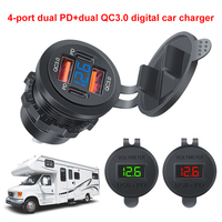 Dual PD Dual QC 3.0 USB Car Charger with Voltmeter Power Outlet Adapter 4 Ports 78W Car Charger Socket for Phone Tablet