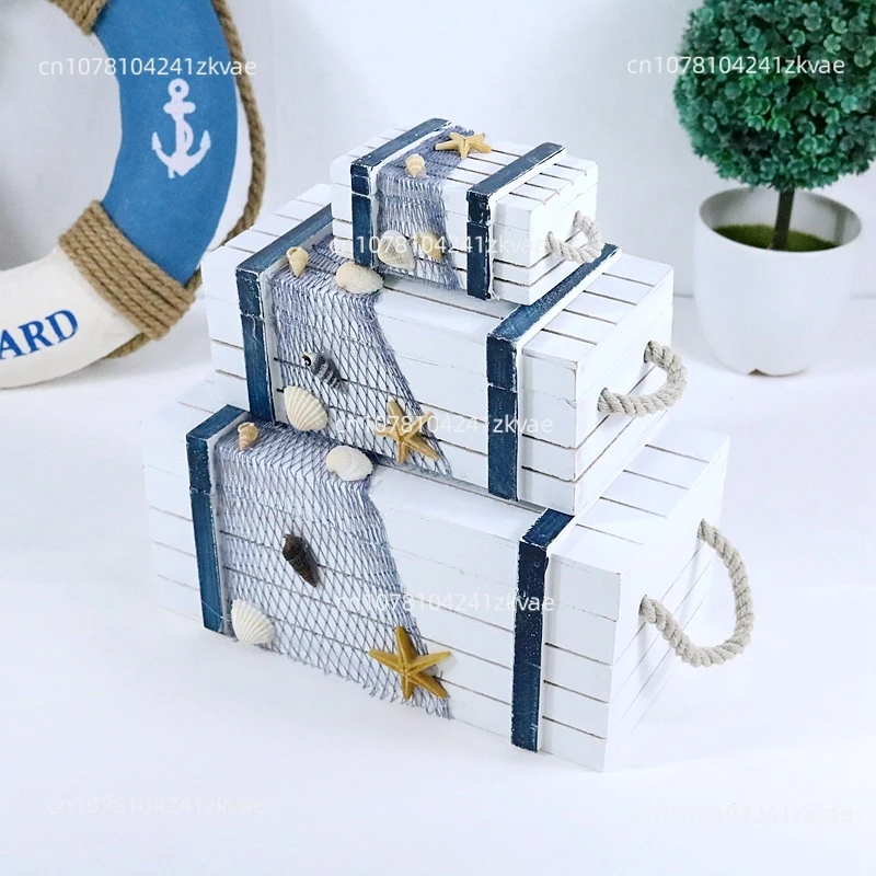 3 Sizes Marine Seabird Starfish HNA Treasure Box Baby Room Decor 3in1 Mediterranean Wooden Storage Box Home Decor Jewelry Box