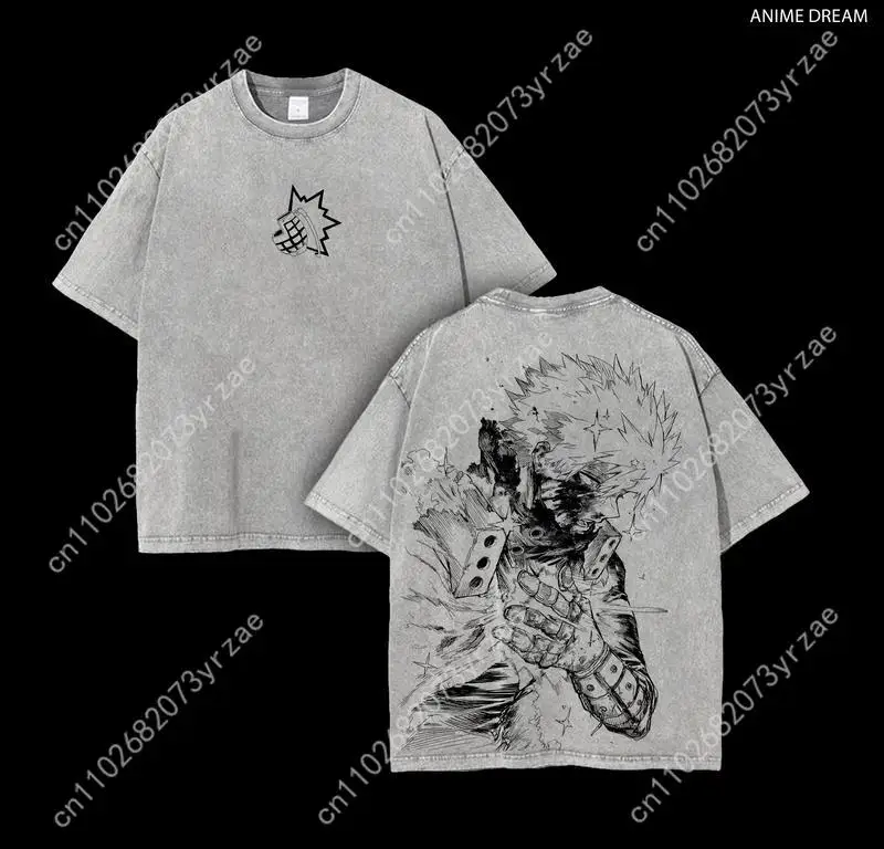 

Katsuki Bakugo Retro Tshirt Man Woman High Quality Vintage T Shirt Cotton Short Sleeves Fashion T-shirt Soft Breathable Tops