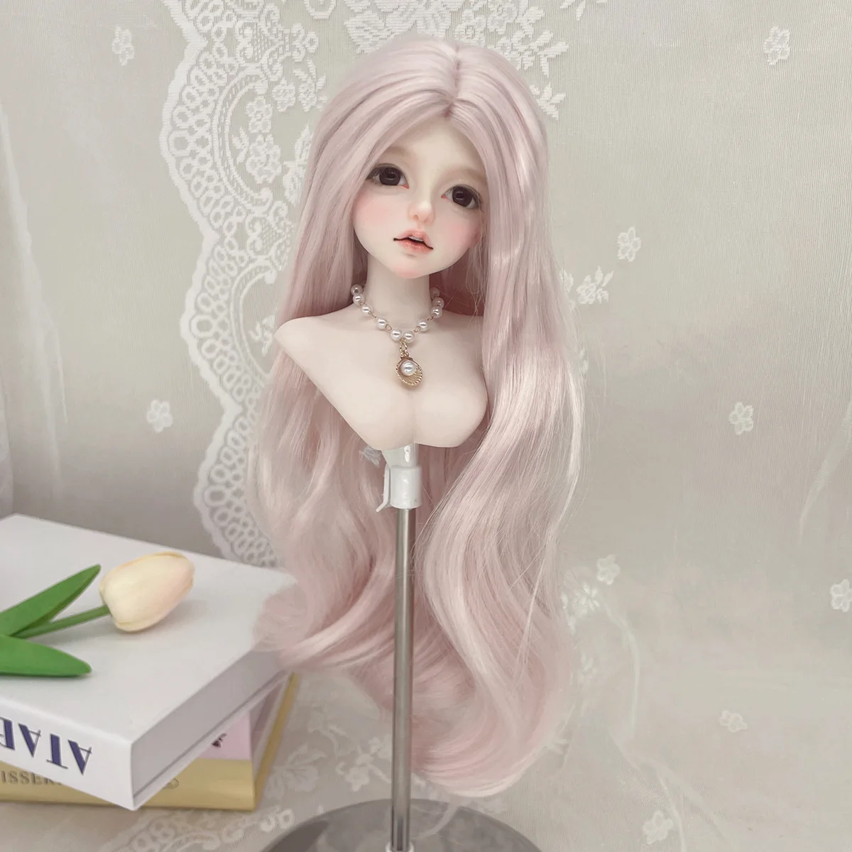 Middle Part Long Wavy Blank Wig Base for 1/3 1/4 1/6 BJD Doll Wig Soft High Temp Silk Unstyled Raw Hair DIY Custom Hairstyle