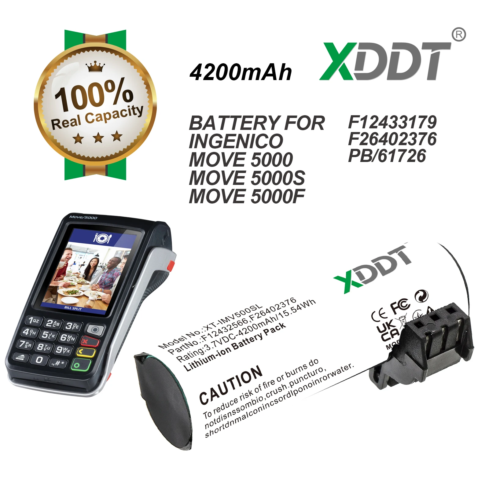 4200mAh Replacement Battery for Ingenico Move 5000/5000s/5000F Models F12433179 F26402376 PBI61726 - Mobile Device Accessory