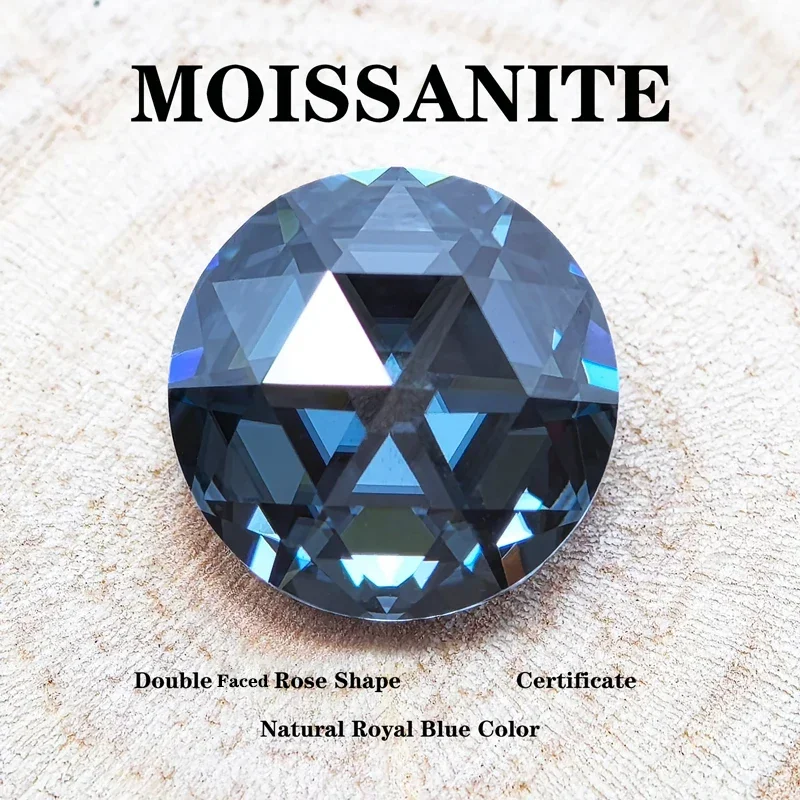 Moissanite Stone Double Faced Rose Shape Natural Royal Blue Color for DIY Top Charms Jewelry Making Materials with Certificate