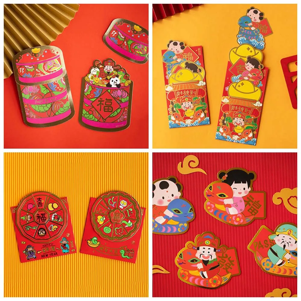 Red Lucky Bag 3D Red Envelope God of Wealth Blessing Words New Year Money Bag Zodiac Snake HongBao Cartoon Money Pocket