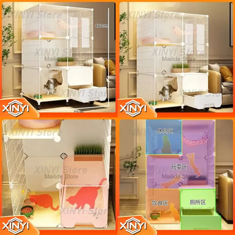 Cat Cage for Home Indoor Use Integrated Cat Litter Box and Cat House Simple Villa Style Toilet Super Large Free Space Pet