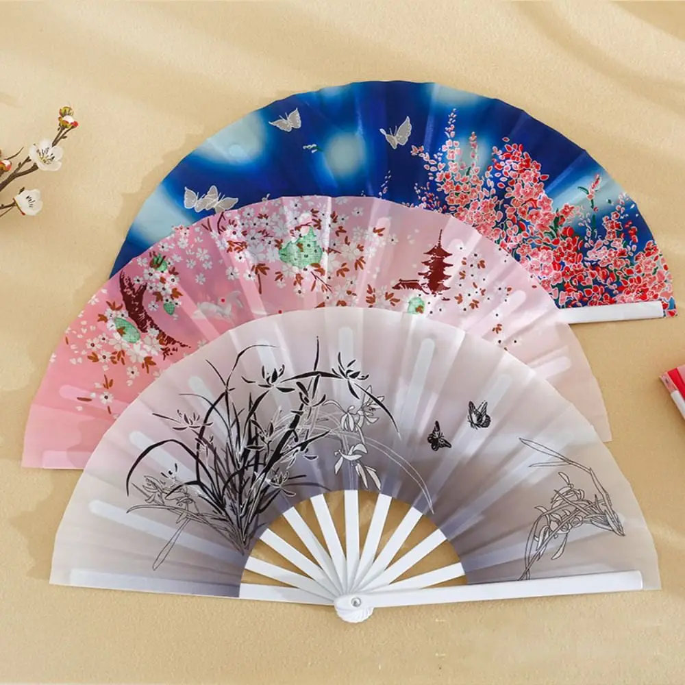 New 28cm Chinese Tai Chi Yoga Fan Plastic Bone 8 Colors Kung Fu Fan Ancient Style Fan Chinoiserie Gift Wedding Party Decor