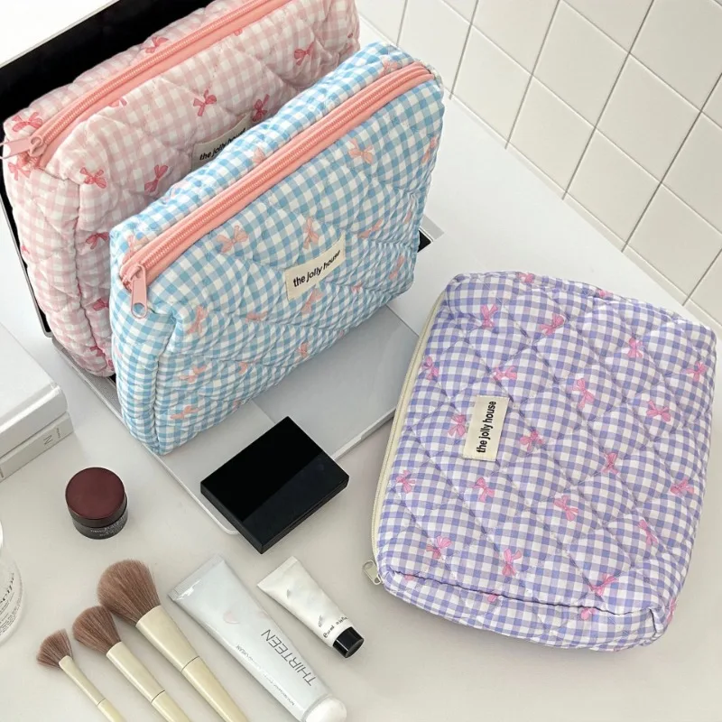 Borsa per il trucco floreale Kawaii da donna borsa per cosmetici borsa da viaggio con cerniera borsa da viaggio per ragazza femminile custodia per