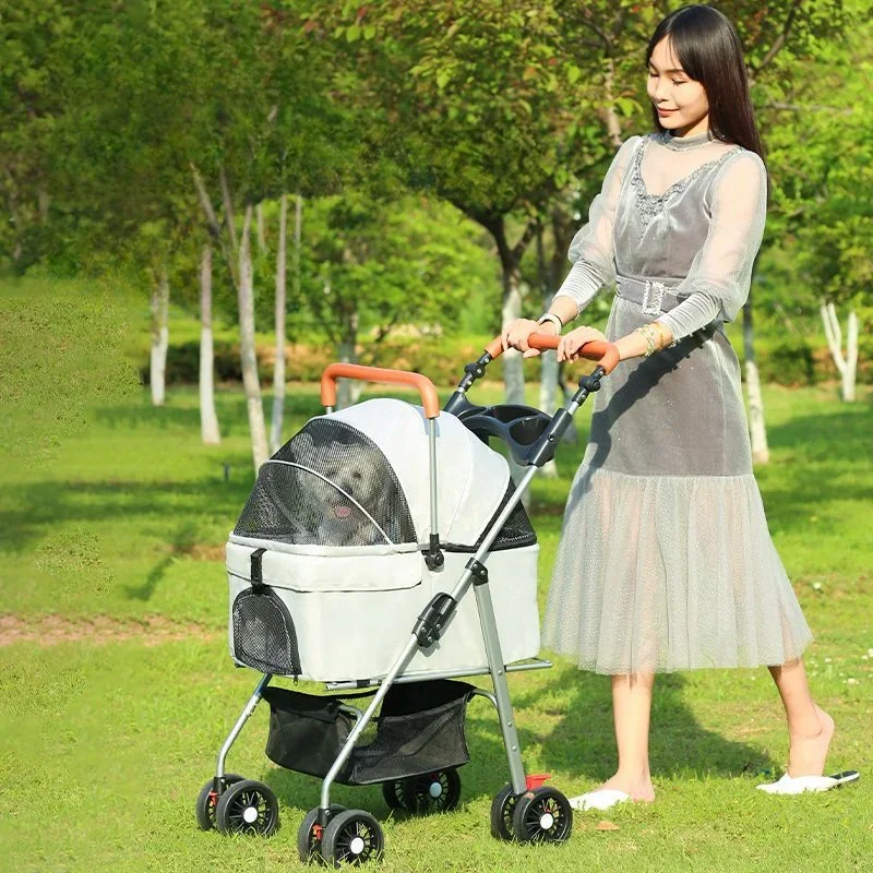 High-view Lightweight Pet Stroller Foldable Pet Dog Stroller Multi-directional Breathable Pet Stroller Detachable Basket