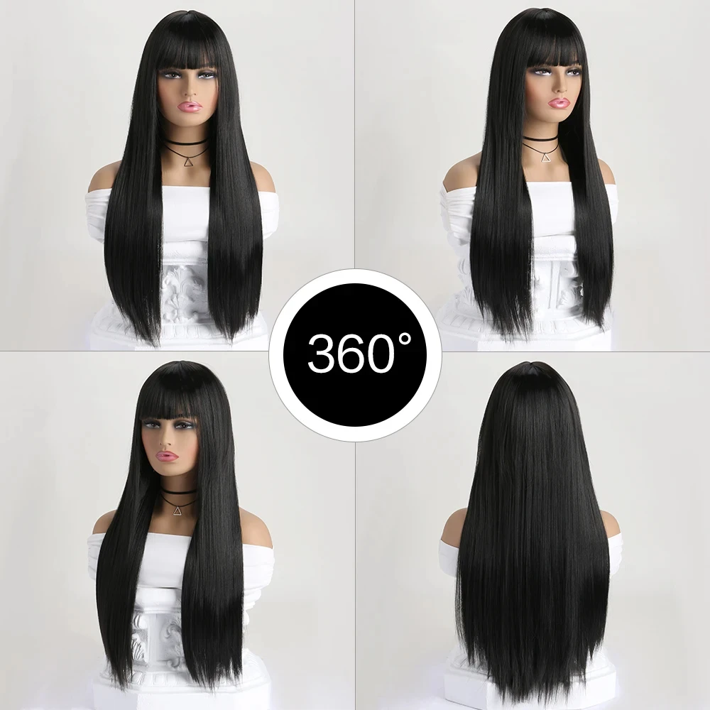 Meistverkaufte 26-Zoll-Synthetikperücke für langes glattes Haar für Halloween-Cosplay, Alltagsperücke, hitzebeständiges Haaraccessoire. – Detail 18