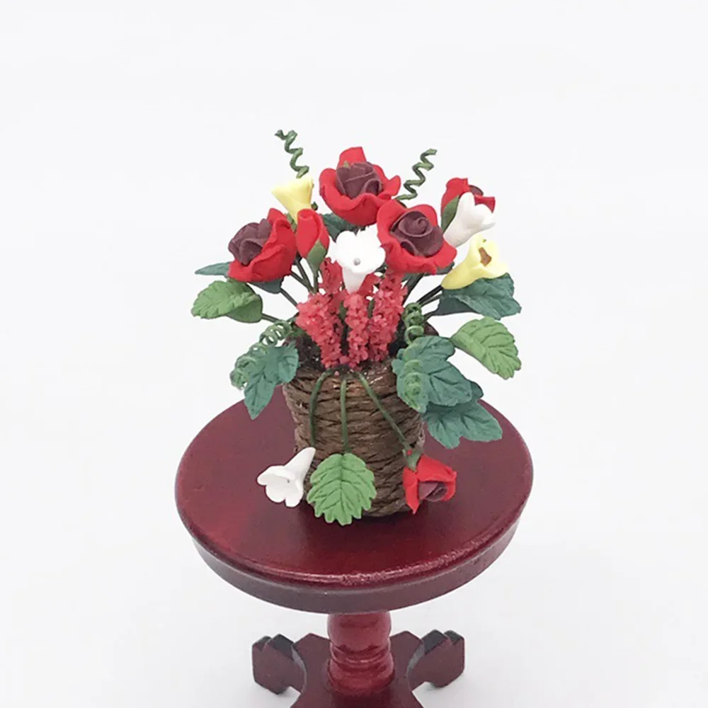 1/12 인형 집 미니어처 화분 빨간 장미 미니 꽃 모델 장난감 인형 집 액세서리 장식 ob11 bjd