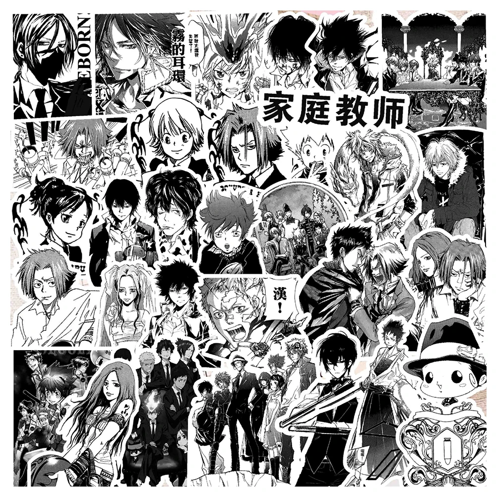 10/30/71 Uds Katekyo Hitman Reborn negro blanco pegatinas de Anime DIY equipaje teléfono guitarra bicicleta Cool japonés Manga calcomanías Decoración