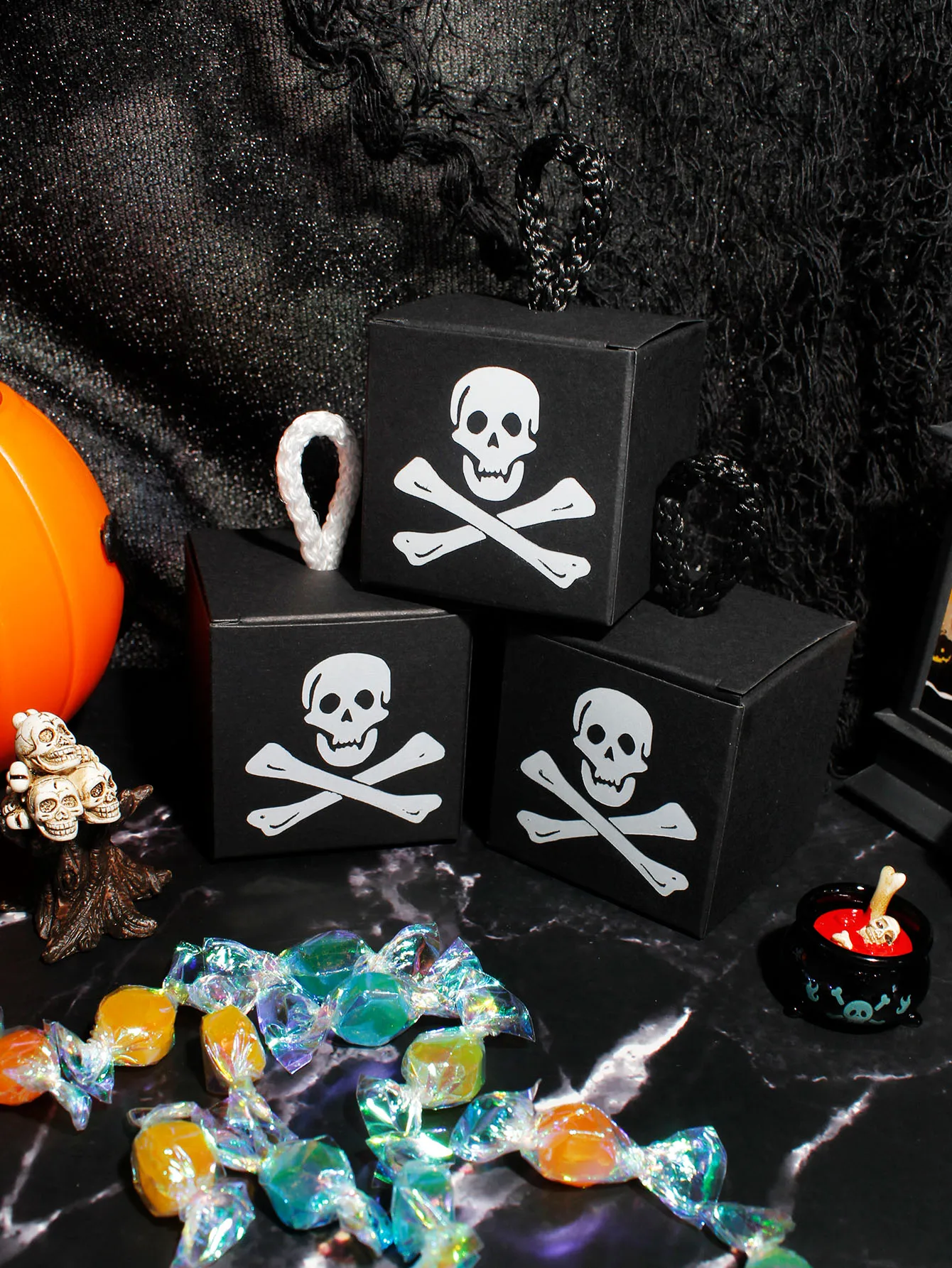 10/20/50pcs Halloween Candy Box Death Skull Square Box, Halloween Horror Decoration Preferred Candy Box ﻿