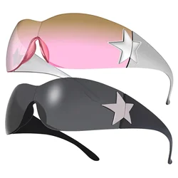 Punk One Piece Sunglasses Goggle New Y2k Rimless Sun Glasses 2000's Shades Eyewear UV400 Female Designer Pentagram Eyeglasses