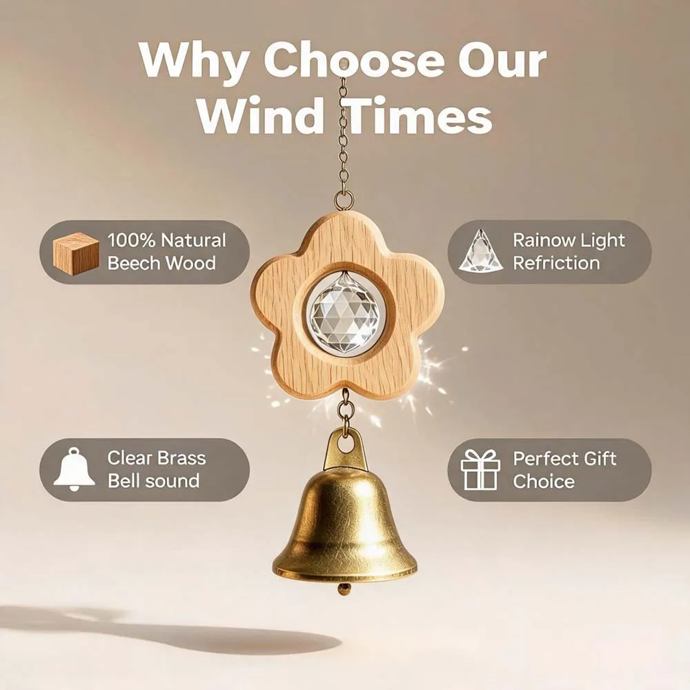 Cute 4pcs Solid Wooden Sunlight Catcher Wind Chime Spinner Sunlight Reflected Rainbow Maker Decorative Glass Hanging Sun Catcher