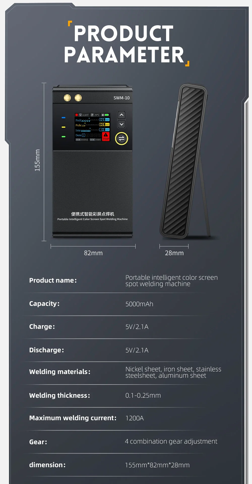 FNIRSI SWM-10 Tragbarer TFT-Bildschirm Akku-Schweißer, Handgehaltenes DIY-Schweißgerät, 5000mAh 18650, maximale Nickelplatten-Dicke 0,25mm – Detail 12