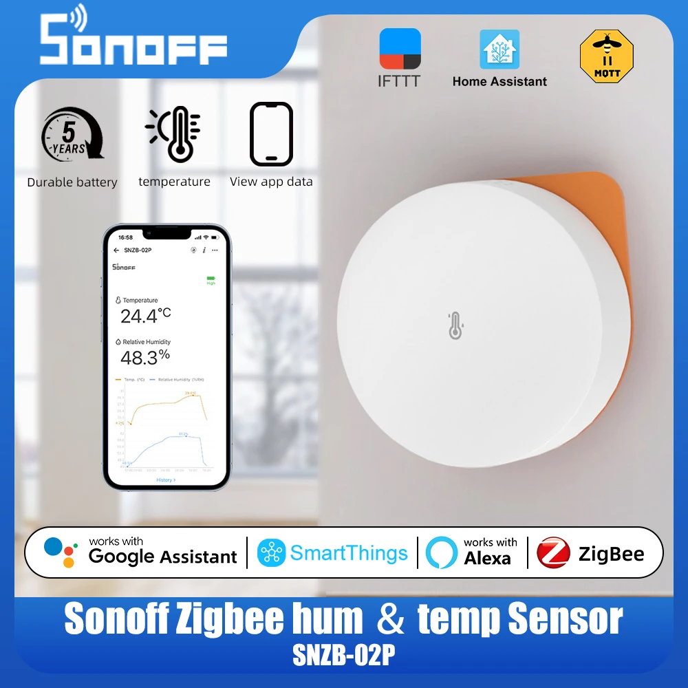 

SONOFF SNZB-02P Zigbee Temperature And Humidity Sensor Smart Home Thermometer Detector Work With Alexa Google Home Zigbee Bridge