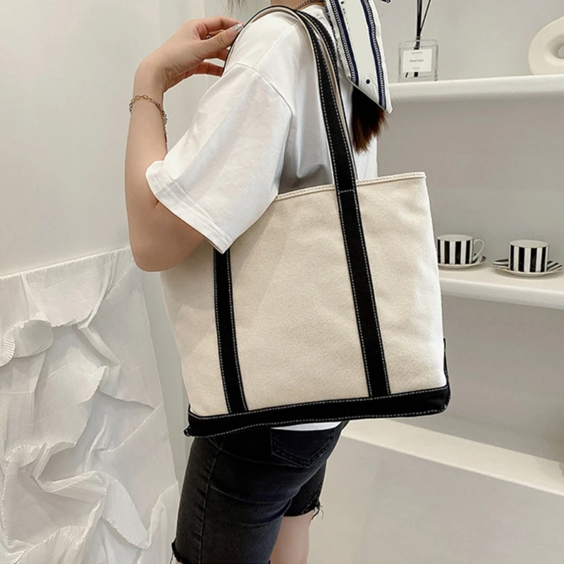 Large Capacity Shoulder Bags Stylish Canvas Tote Bag for Travel and Shopping