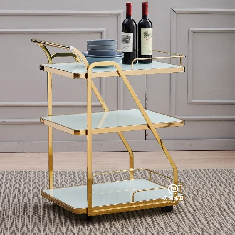 Light luxury high-end dining cart with tempered glass and storage drawers for mobile home