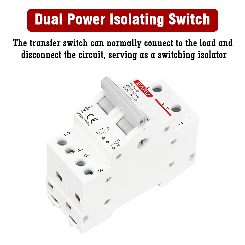 1P 2P 3P 4P 40A 63A MTS Dual Power Manual Transfer Interlock Circuit Breaker Din Rail Isolating Discounnecting Switch image 6